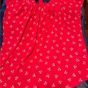 LC Lauren Conrad Bright Pink Floral Cap-Sleeve Blouse